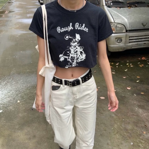 Brandy Melville Tops - John Galt Brandy Melville Rough Rider Short Sleeve Cropped Tee Women XS Black